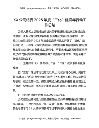 XX公司纪委2025年度“三化”建设年行动工作总结