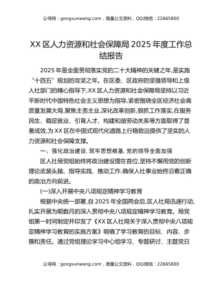 XX区人力资源和社会保障局2025年度工作总结报告