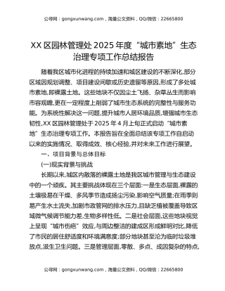 XX区园林管理处2025年度“城市素地”生态治理专项工作总结报告
