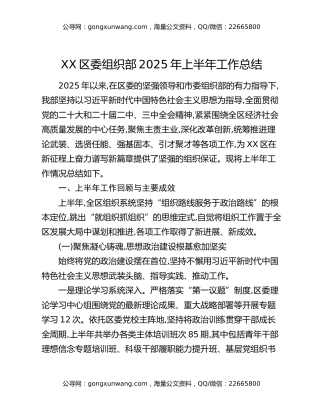 XX区委组织部2025年上半年工作总结