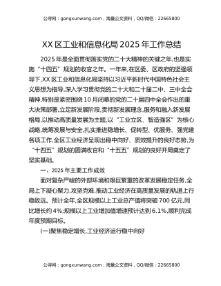 XX区工业和信息化局2025年工作总结