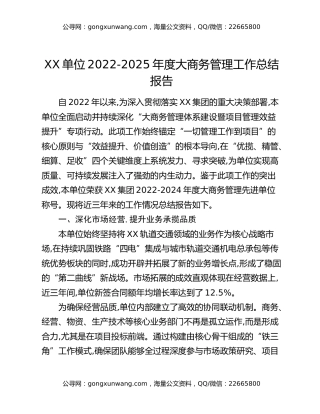 XX单位2022-2025年度大商务管理工作总结报告