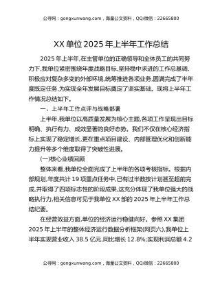 XX单位2025年上半年工作总结