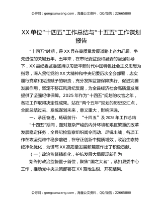 XX单位“十四五”工作总结与“十五五”工作谋划报告
