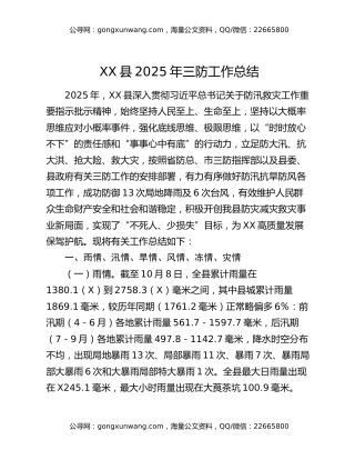 XX县2025年三防工作总结