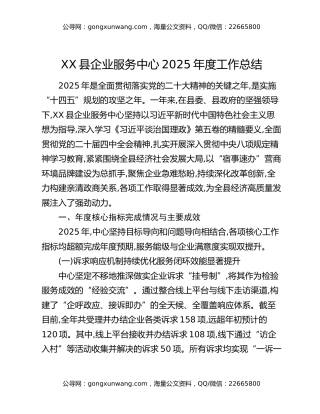 XX县企业服务中心2025年度工作总结