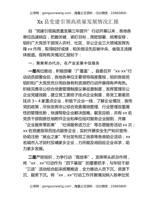 Xx县党建引领高质量发展情况汇报