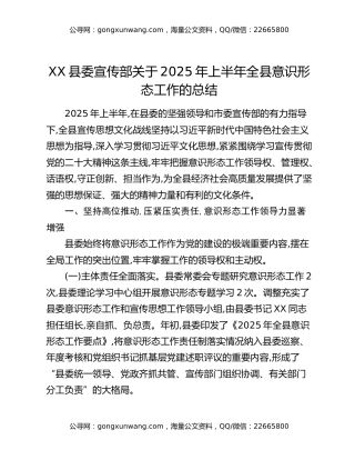 XX县委宣传部关于2025年上半年全县意识形态工作的总结