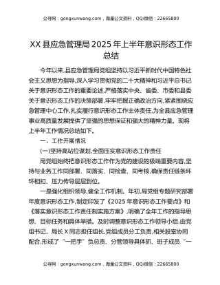 XX县应急管理局2025年上半年意识形态工作总结