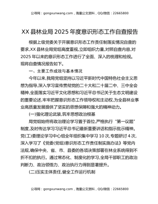 XX县林业局2025年度意识形态工作自查报告