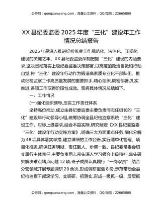 XX县纪委监委2025年度“三化”建设年工作情况总结报告