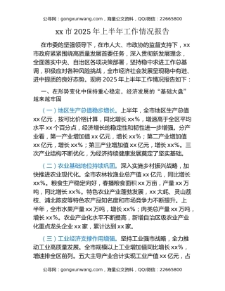 xx市2025年上半年工作情况报告