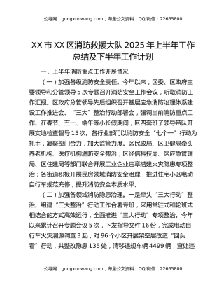 XX市XX区消防救援大队2025年上半年工作总结及下半年工作计划