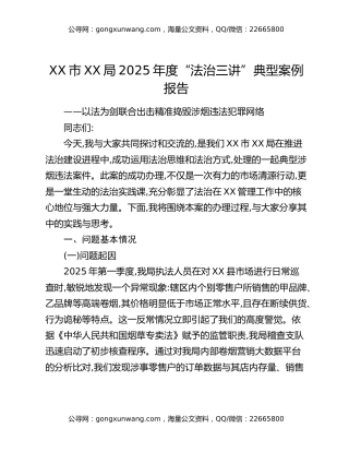 XX市XX局2025年度“法治三讲”典型案例报告