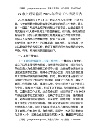 xx市交通运输局2025年春运工作情况报告