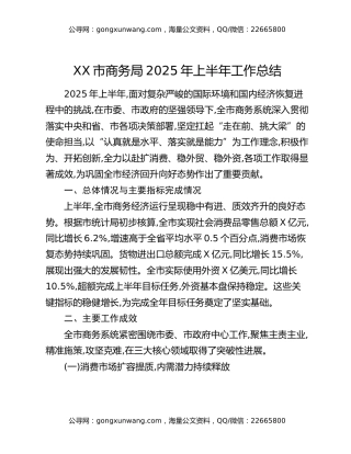 XX市商务局2025年上半年工作总结