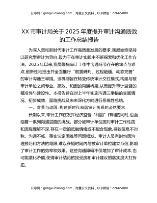 XX市审计局关于2025年度提升审计沟通质效的工作总结报告