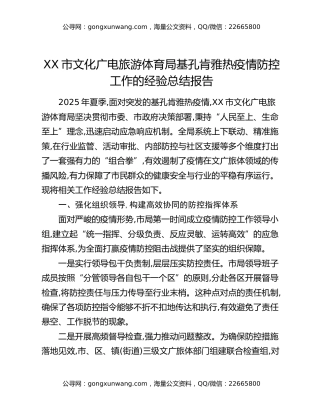 XX市文化广电旅游体育局基孔肯雅热疫情防控工作的经验总结报告