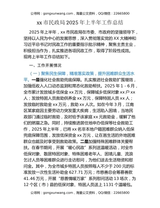 xx市民政局2025年上半年工作总结