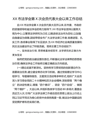 XX市法学会第X次会员代表大会以来工作总结