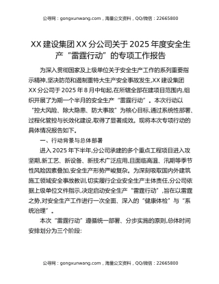 XX建设集团XX分公司关于2025年度安全生产“雷霆行动”的专项工作报告