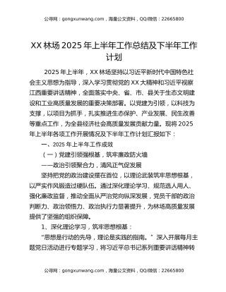 XX林场2025年上半年工作总结及下半年工作计划