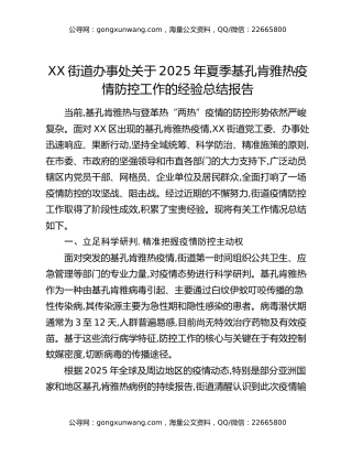 XX街道办事处关于2025年夏季基孔肯雅热疫情防控工作的经验总结报告