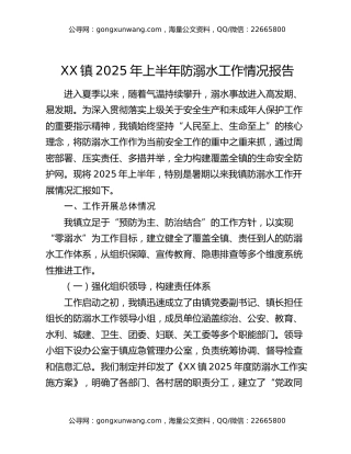 XX镇2025年上半年防溺水工作情况报告
