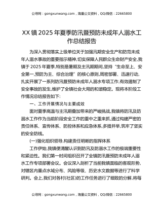 XX镇2025年夏季防汛暨预防未成年人溺水工作总结报告