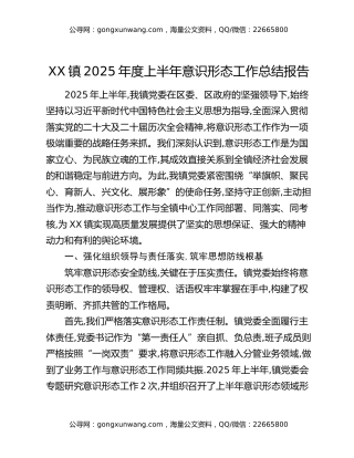 XX镇2025年度上半年意识形态工作总结报告