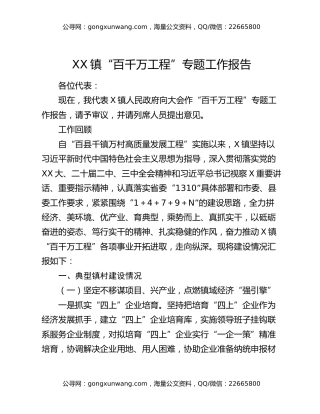XX镇“百千万工程”专题工作报告