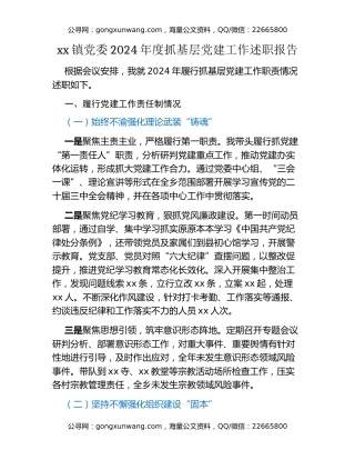 xx镇党委2024年度抓基层党建工作述职报告