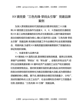 XX镇党委“三色先锋·旱码头引擎”党建品牌创建工作情况报告