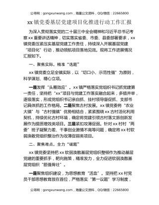 xx镇党委基层党建项目化推进行动工作汇报