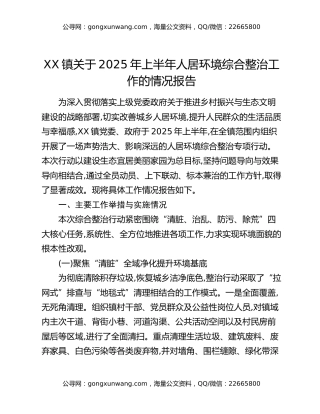 XX镇关于2025年上半年人居环境综合整治工作的情况报告