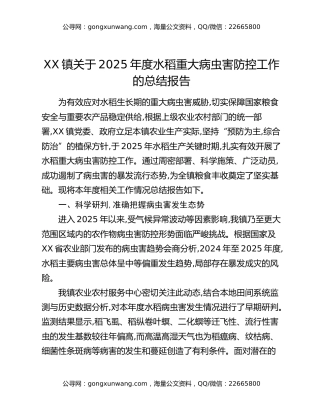 XX镇关于2025年度水稻重大病虫害防控工作的总结报告