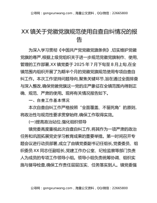 XX镇关于党徽党旗规范使用自查自纠情况的报告