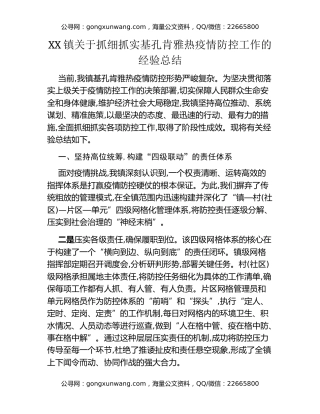 XX镇关于抓细抓实基孔肯雅热疫情防控工作的经验总结