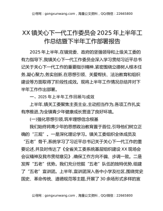 XX镇关心下一代工作委员会2025年上半年工作总结暨下半年工作部署报告