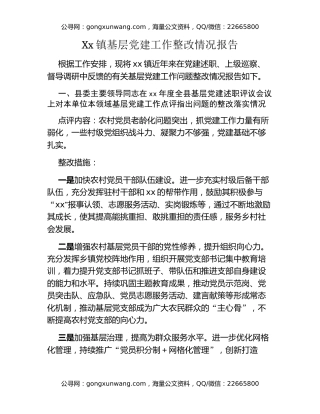 Xx镇基层党建工作整改情况报告