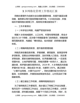 X乡网格化管理工作情况汇报