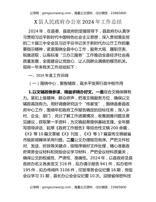 X县人民政府办公室2024年工作总结