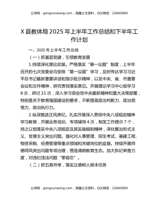 X县教体局2025年上半年工作总结和下半年工作计划