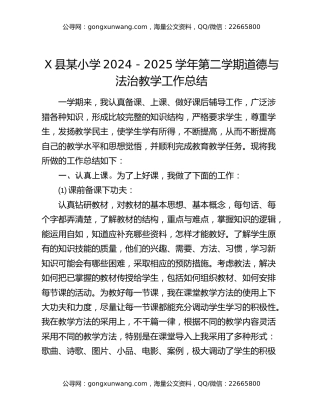 X县某小学2024-2025学年第二学期道德与法治教学工作总结