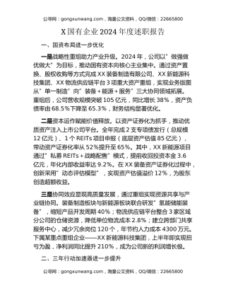 X国有企业2024年度述职报告