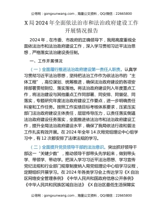 X局2024年全面依法治市和法治政府建设工作开展情况报告