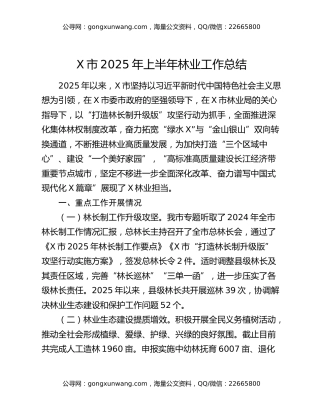 X市2025年上半年林业工作总结