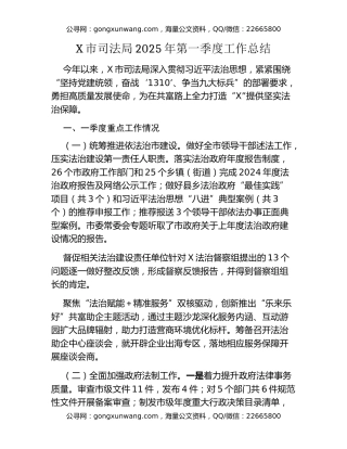 X市司法局2025年第一季度工作总结