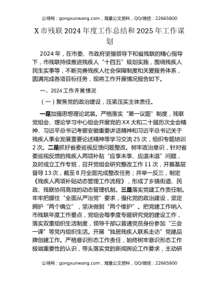 X市残联2024年度工作总结和2025年工作谋划