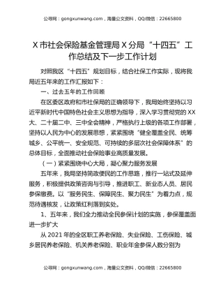 X市社会保险基金管理局X分局“十四五”工作总结及下一步工作计划
